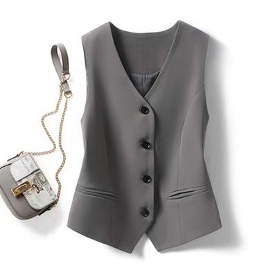 Damen Weste Ärmellos Einreihig Western Style Slim Fit Cardigan Anzugmantel Reine Farbe V-Ausschnitt Formelle Business-Stil Damenweste
