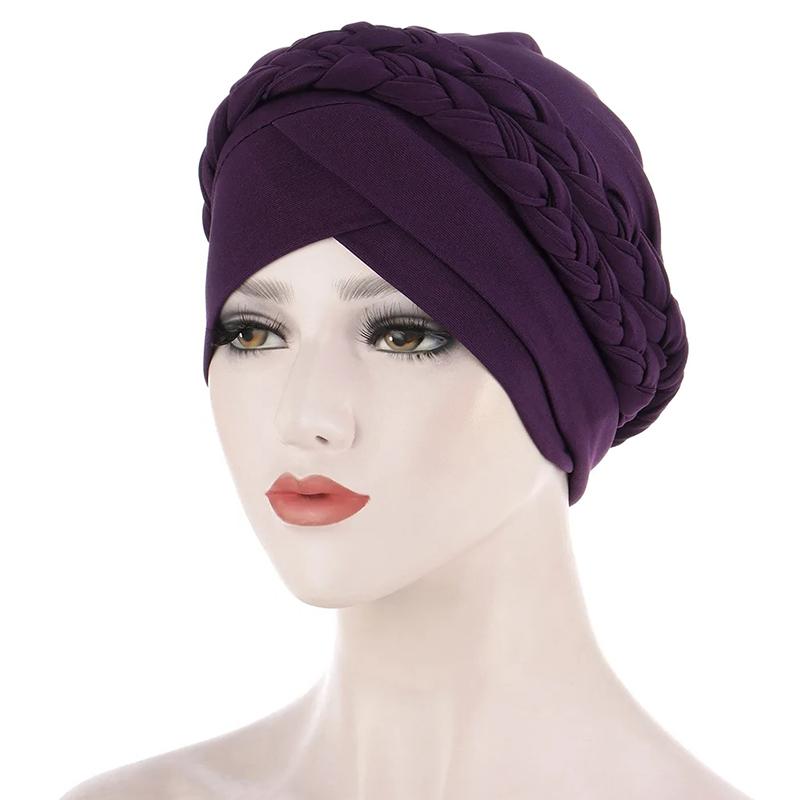 

1 шт. Мусульманский тюрбан Шапка для химиотерапии при раке Однотонная Шапка с косой для волос Шапка при выпадении волос Головной платок Полиэстеровая шапочка-бини Обмотка Женская темно-фиолетового