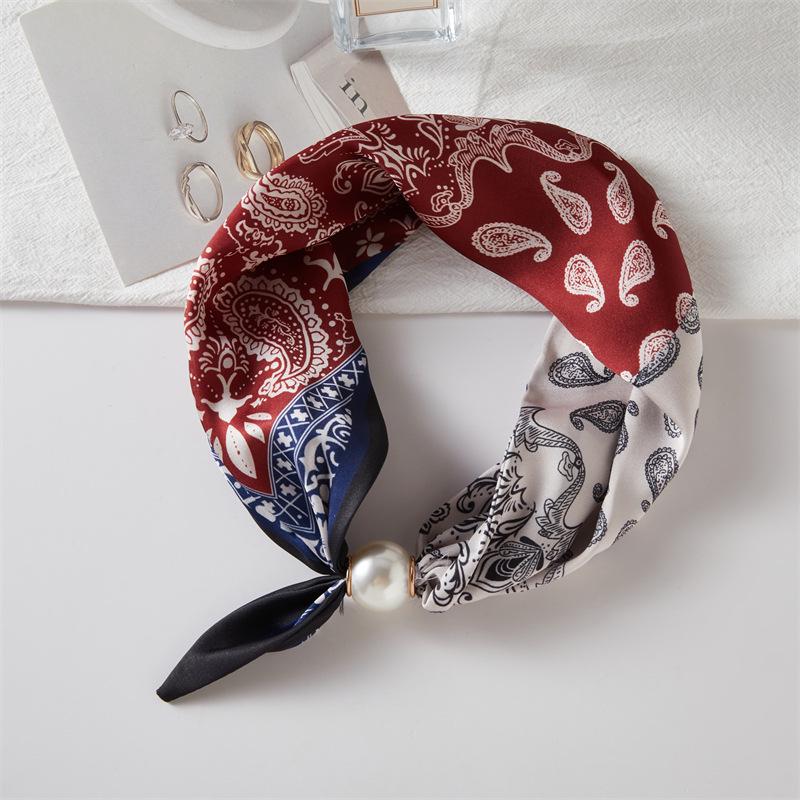 Französischer Luxus-Frühlings-Sommer-Quadrat-Schal mit magnetischem Perlenverschluss - Eleganter Damen-Halsketten-Schal