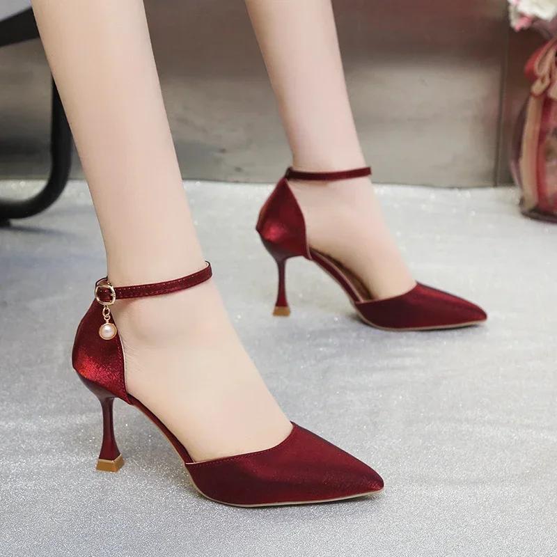 Fashion Solid Color High Heels Sandals Women 2024 Summer Girl Sexy One Word Buckle Casual Comfort Shoes Wedges Shoes for Women