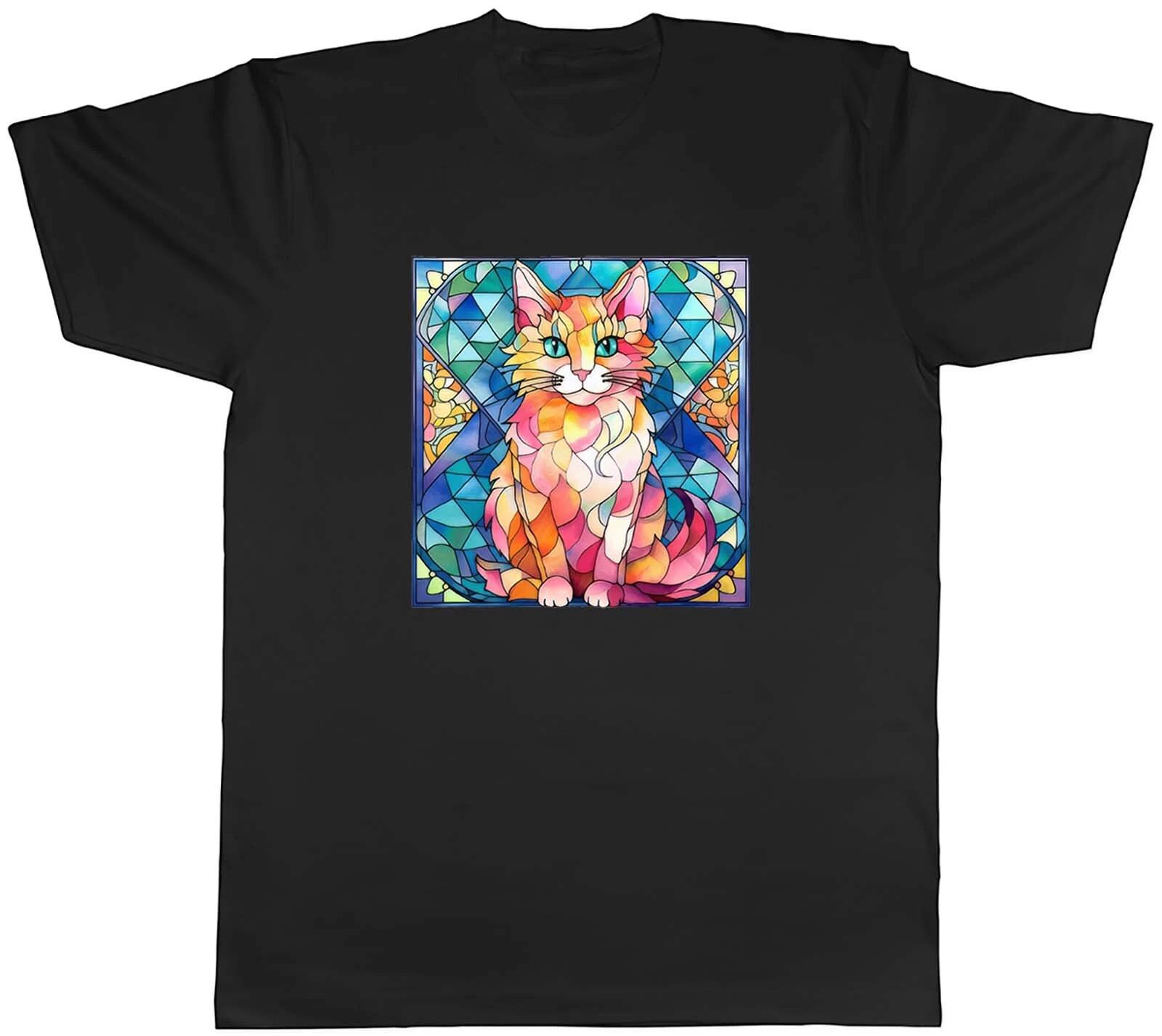 Stainglass Cat Mens T-Shirt Kitten Pet Feline Animal Unisex Tee Gift XXL