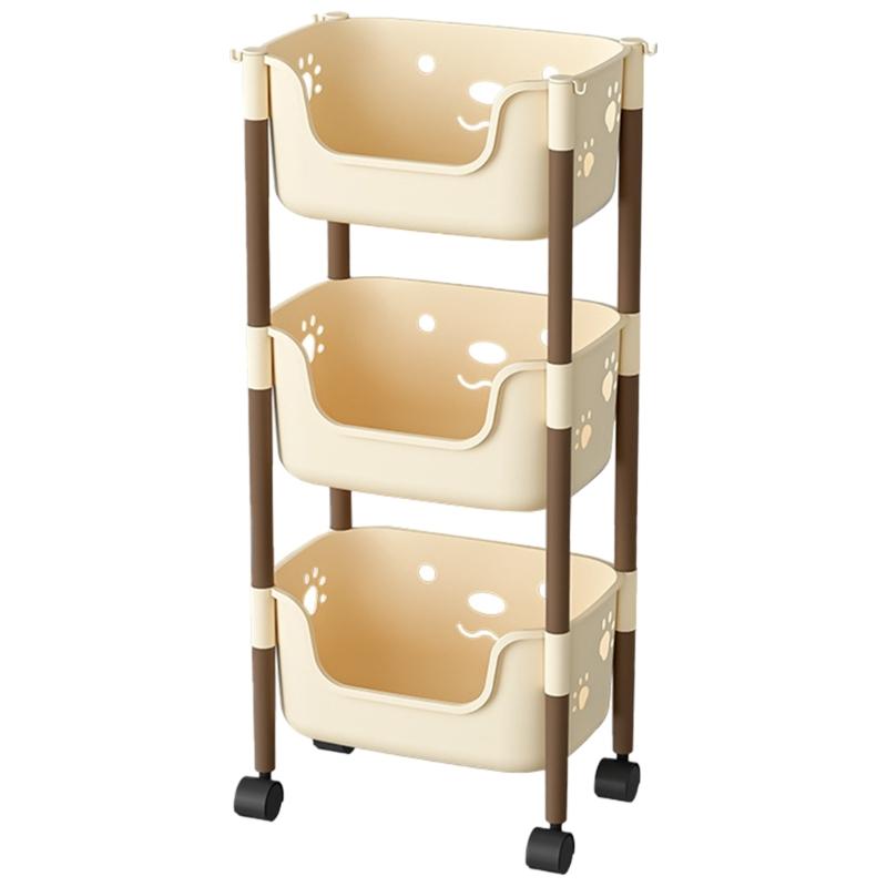 Easy to Assemble Floor Standing Storage Unit Sturdy Layer Storage Shelf with Drawers Movable Storage Stand Holder