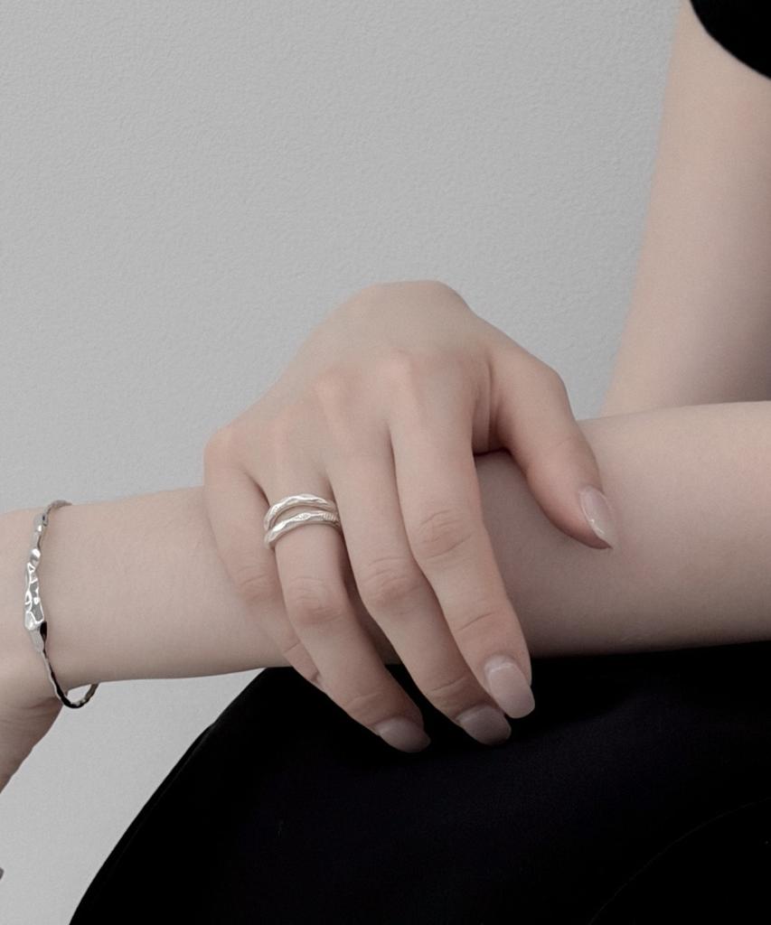 Knosis [925 Silver] Crush Double Bold Ring