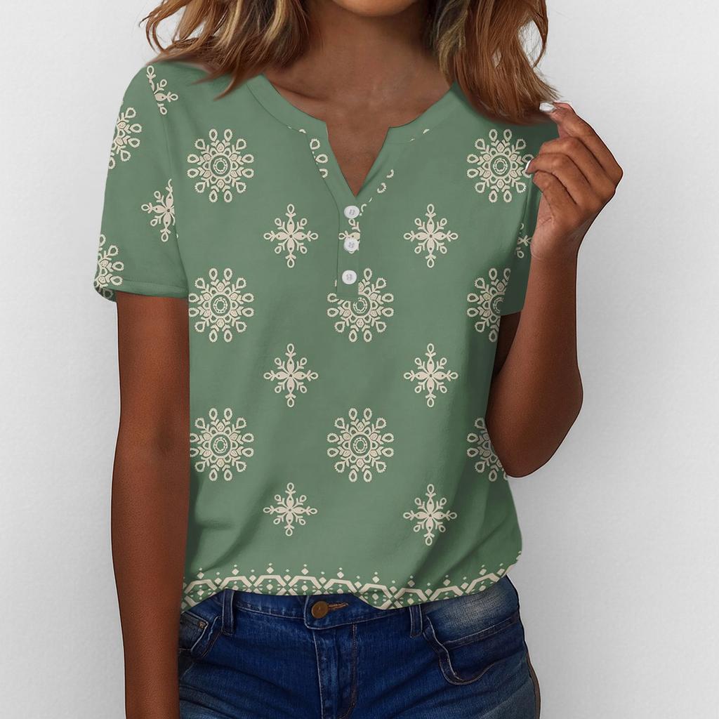 Sommartoppar för kvinnor Knäppbara blusar för kvinnor Snygga vardagliga V-ringade T-shirts