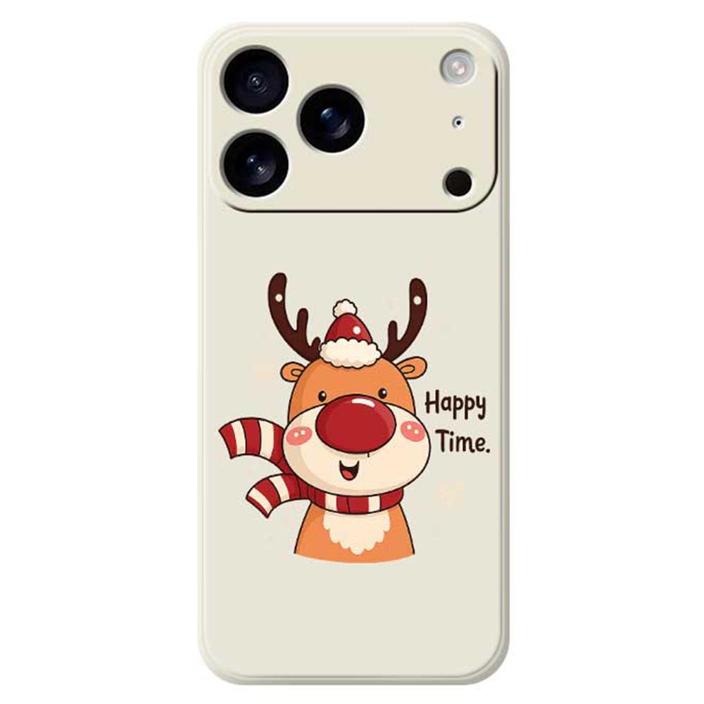 

For iPhone 17 Pro Case Happy Time Deer Pattern Printing Straight Edge TPU Phone Back Cover Beige