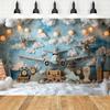 1PC, airplane travel party background, 1st birthday party flying dream background, travel birthday party background