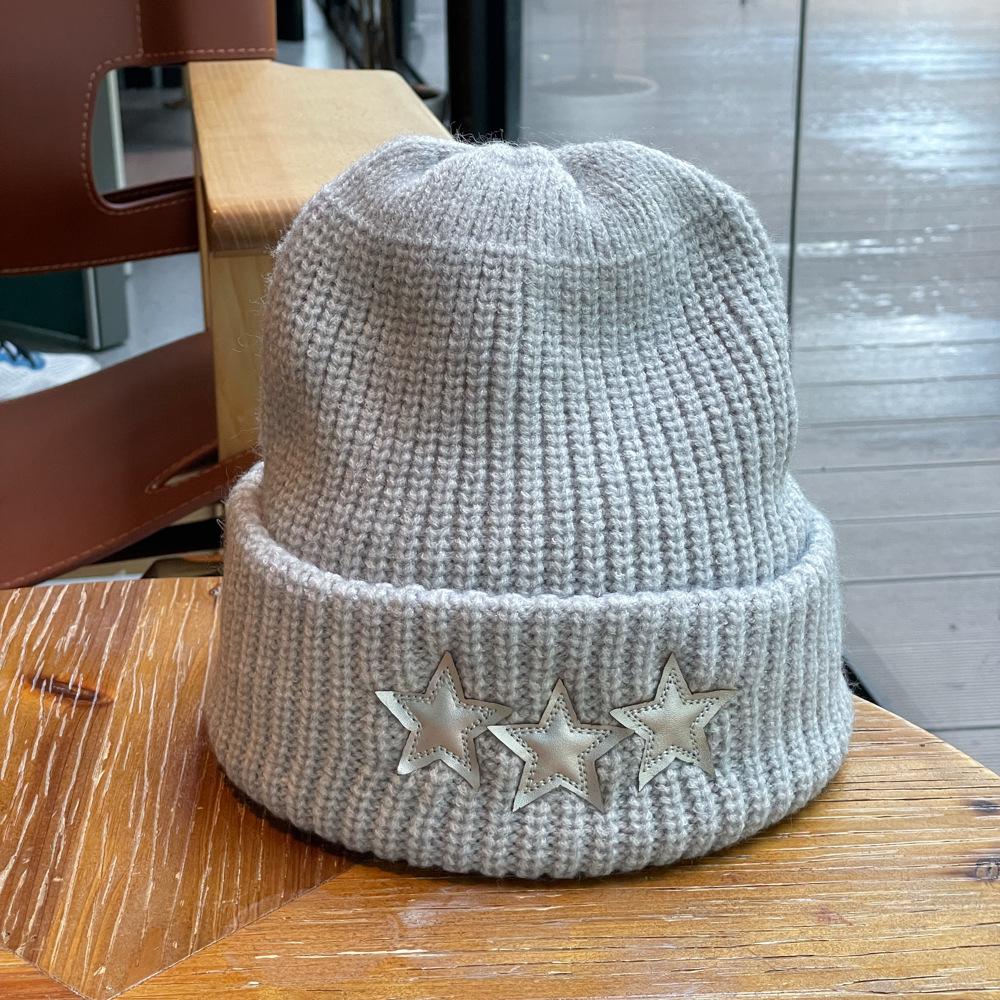Knitted hat for women Korean style fashion national style five pointed star small face showing thickened warm woolen hat for men trendy