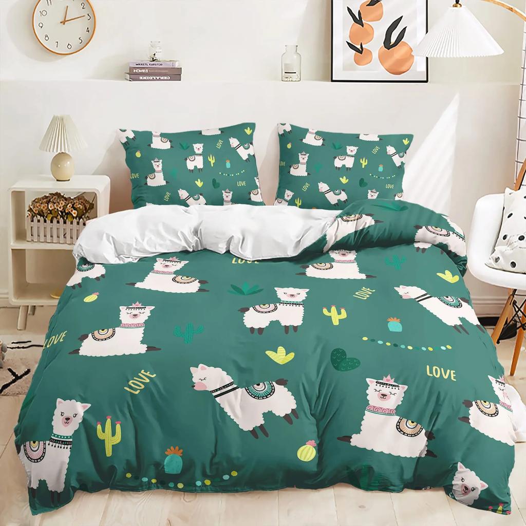 Duvet Cover Kids Teens Gifts Cute Cartoon Alpaca Llama Cactus Printing Bedding Animals Cover Bedroom Decorative Duvet Cover