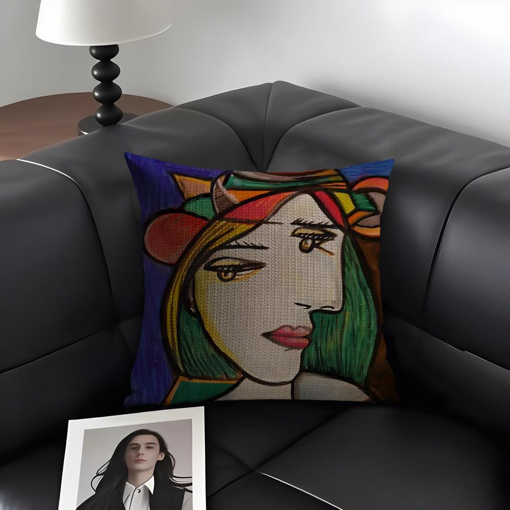 Berühmter Künstler P-Picasso Kissenbezug Natürlicher Leinen Bio-Stoff Doppelseitiger Druck Sofa Heimdekoration Geschenk Kissenhülle
