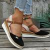 Sommer Damen Leinen Uni 6cm Keilsandalen Bohemian Handarbeit Damen Lässig Bequem Espadrilles Plateau Pumps Schuhe