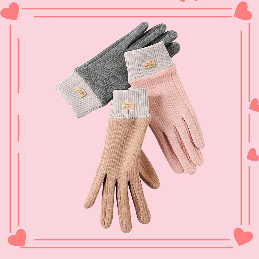 Women's Warm Gloves Touch Screen Wind proof and Cold Riding Korean Version Cute Student Plus Velvet Thickened Autumn and Winter Gloves