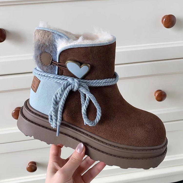 Soft leather version~ Mint chocolate snow boots 2024 winter new thick-soled versatile non-slip velvet warm Martin boots