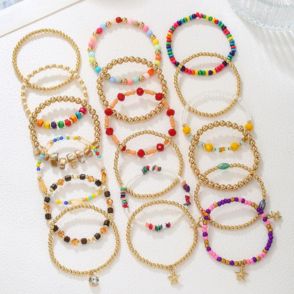 Bohemian Style Handmade Beaded Bracelets Set With Wooden Shell Glass Beads For Beach Vacation Gift