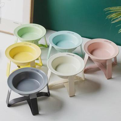 Korean Ceramic Elevated Pet Bowl Set: Anti-Black Chin Design with Flying Saucer Water Bowl.