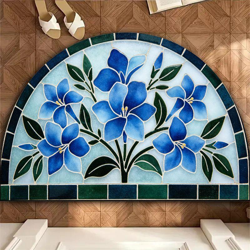 Boho Bloemig Mozaïek Halve Cirkel Welkom Deurmat Waterabsorberend en Antislip Entree Tapijt Binnen Buiten Huisdecoratie 40x60cm 16x24inch
