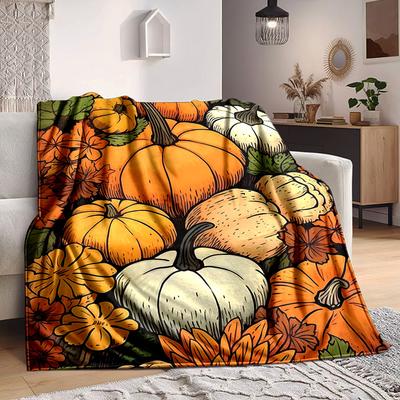 1pc Pumpkin Blanket, Lightweight Flannel Throw Blanket For Sofa, Bed, Travel, Camping, Living Room, Office, Couch, Chair, And Bed
