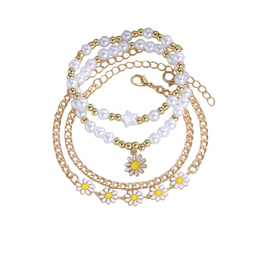 Gold  Bracelet Set for Women  Pearl Stretch Beaded Bracelets Layered  Strand Bracelet Summer Boho Bracelets Jewelry Set