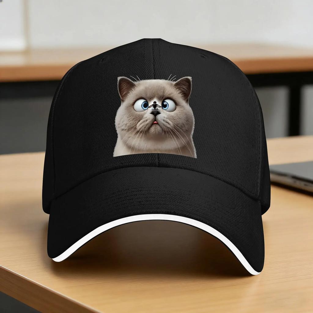 Funny Cross Eyed British Shorthair Cat Sun Baseball Cap Summer Unisex Women Custom DIY Trucker Hat Wholesale Cool Baseball Caps