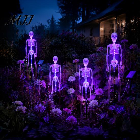 Solar Powered Path Lighting 3D Skeleton Halloween Garden Lamp, Spooky Human Pathway Glowing Lawn Ornaments for Parties Lights, Waterproof Resin