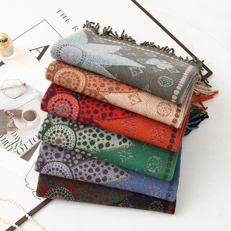 Imitation Cashmere Scarf Shawl High End and Versatile New Jacquard Scarf for Women  Winter Tassel Ethnic Style Shawl