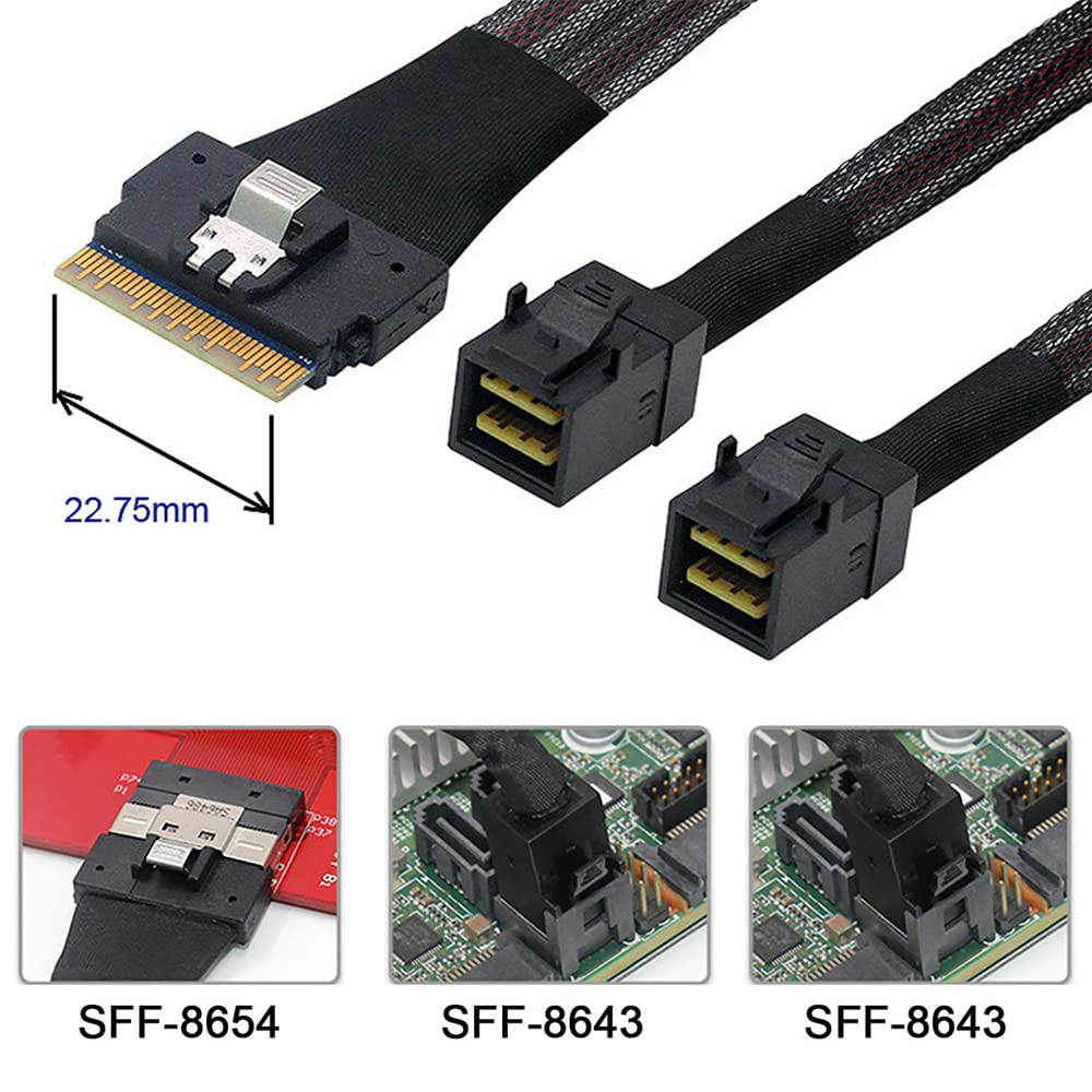 NFHK UltraPort Slimline SAS Slim 8i to Dual 4i Mini SAS HD Cable PCI-E 4.0 SFF-8654 74-pin SFF-8643 PCI-Express
