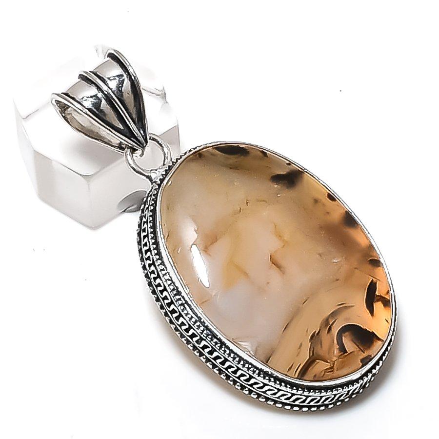 Montana Agate Gemstone Handmade 925 Sterling Silver Jewelry Pendant 2.17" P9I50