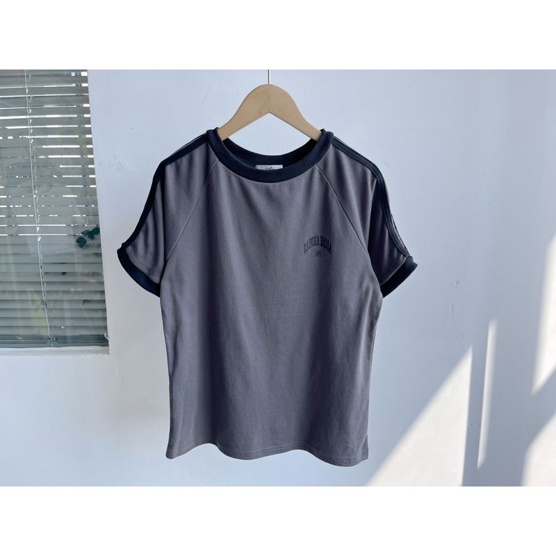 

M1-227 Летняя женская футболка с круглым вырезом, коротким рукавом, контрастной расцветки, пуловер, с принтом букв, повседневная, свободного кроя, легко сочетается J25-3 Grey L