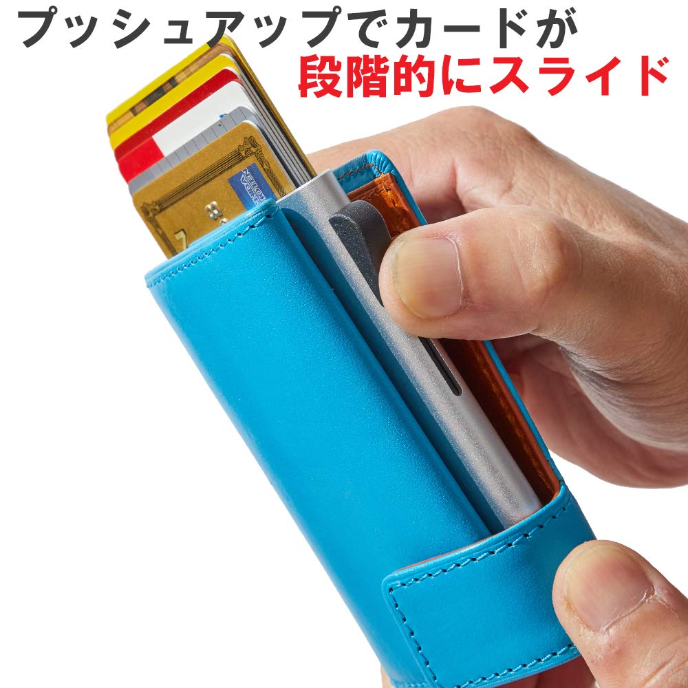 Golbe Italian Leather Aluminum Card Holder H (Blue)