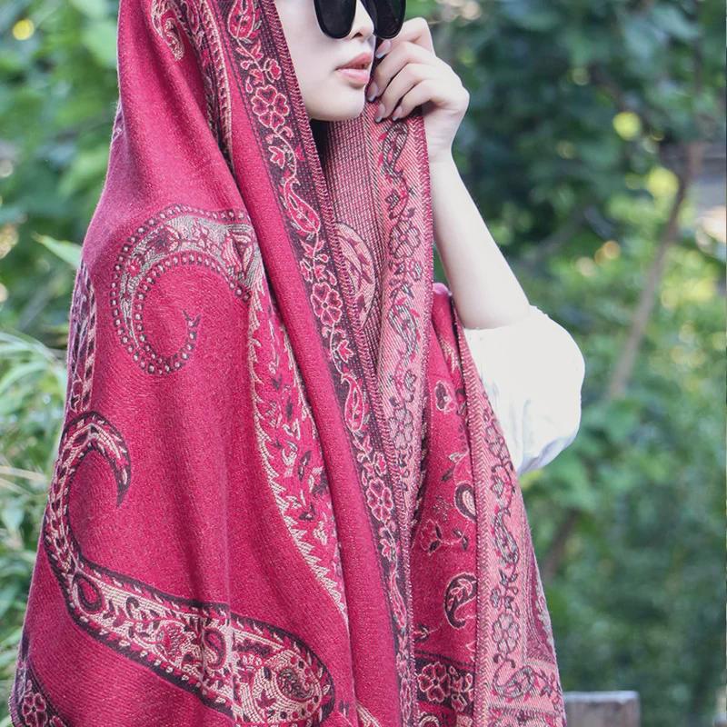 Ethnic Style Cashew Pattern Shawl Cloak Scarf: Imitation Cashmere, Thick, Dual-Purpose Women's Accessory for Autumn/Winter