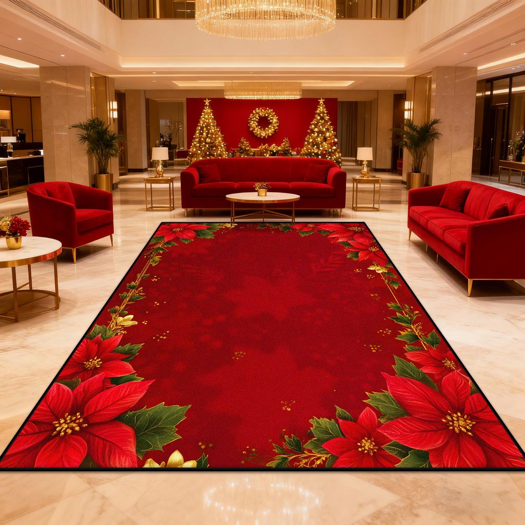 Gorgeous Poinsettia Red Area Rug Large Area Living Rooms El Lobbies Carpet Non-slip Home Luxurious Bedroom Decor Floor Mat