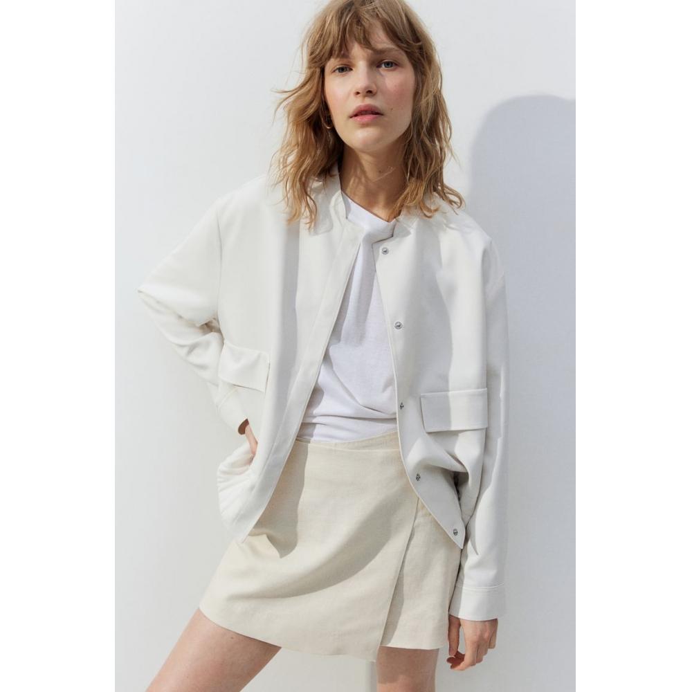 

H M Linen Blend Coat Light Beige