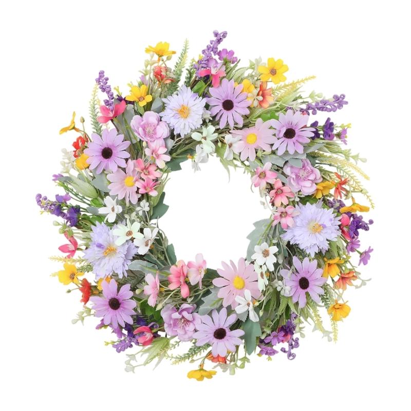 Artificial Floral Wreath With Violets Pink Flower For Easter Valentines Spring Decoration Home Party Hotel Ornament