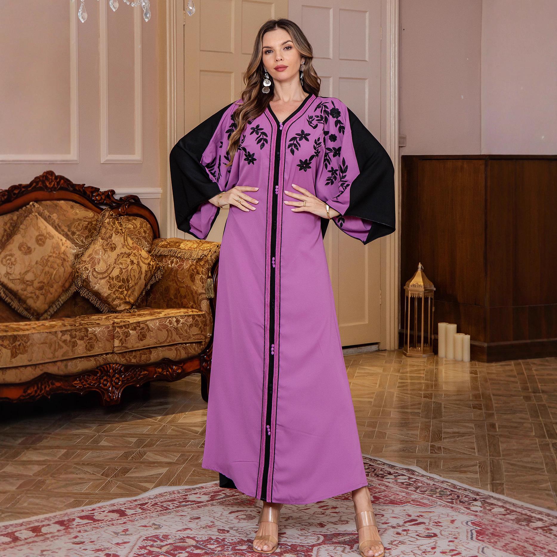 

Дубайская повседневная вышитая арабская роба для мусульманок M фиолетовый