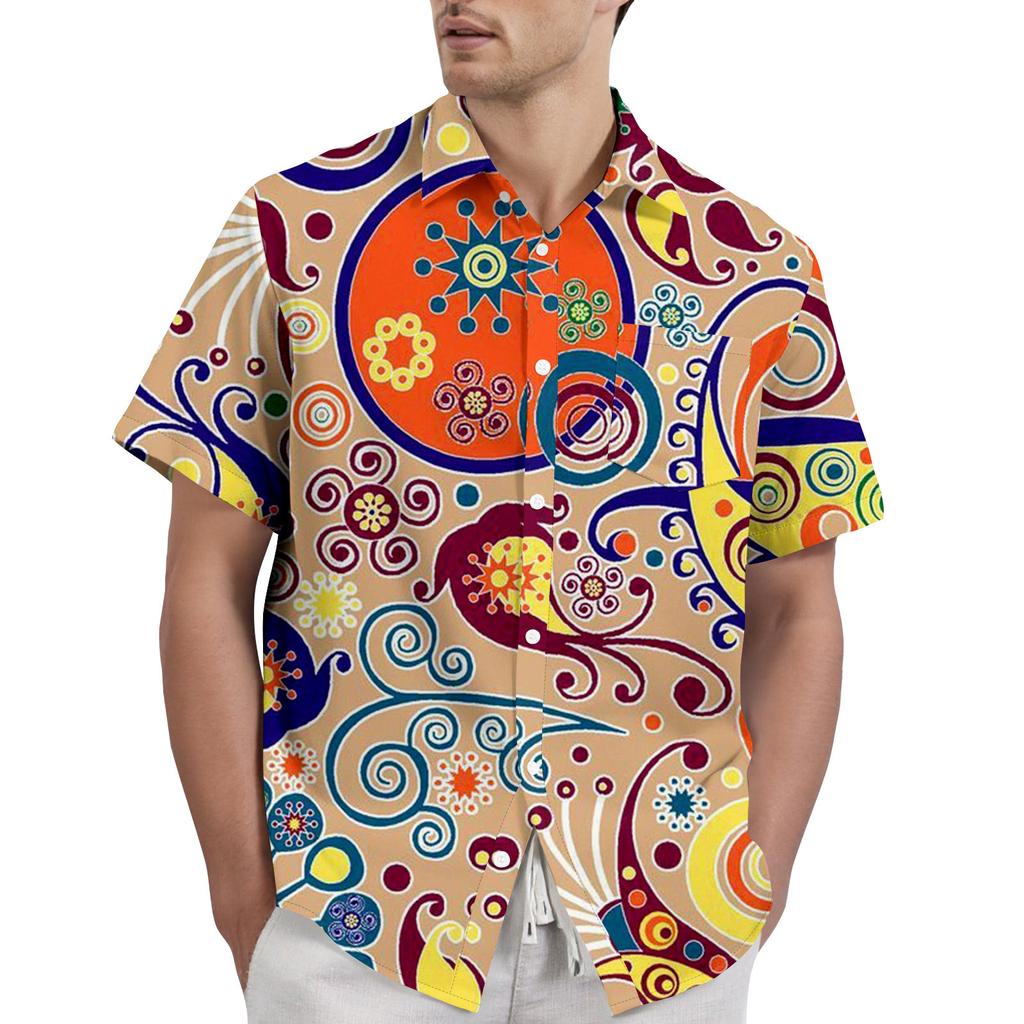 Retro Bohemian Print - Men's Casual Short Sleeved Shirt