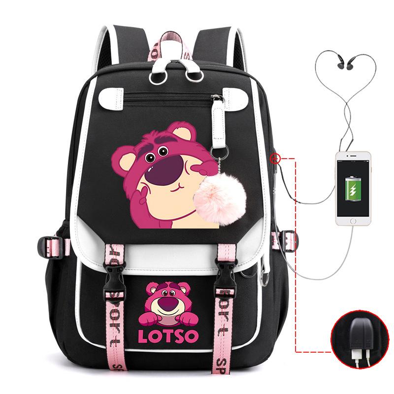 Mengmeng Xiaoqing Strawberry Bear Printing College Style Campus Primary School Student School Bag Lightweight And Large Capacity