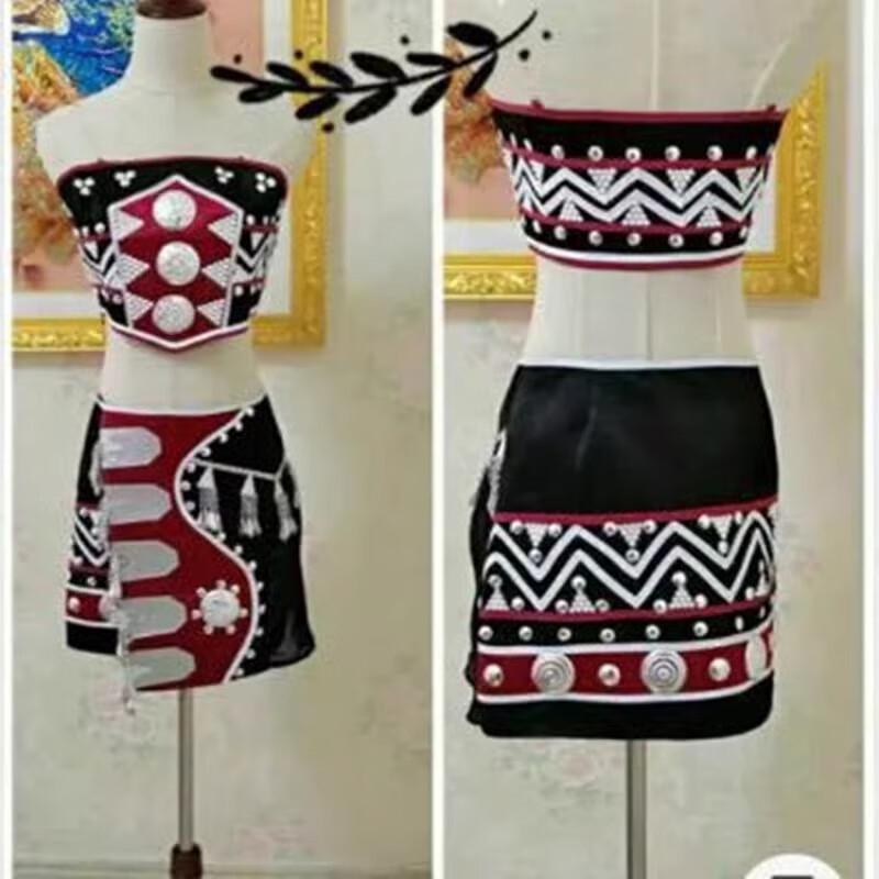 Костюм для танцевального представления национальности Ва Лиучжи  Хэйшань Иньхуа  Комплект без бретелек