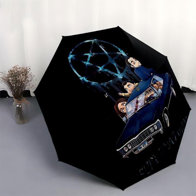 1pc Supernatural- Automatic Opening/Closing Umbrella with Convenient Three-Fold Design, 8 Iron Ribs - for Outdoor Daily UseA21