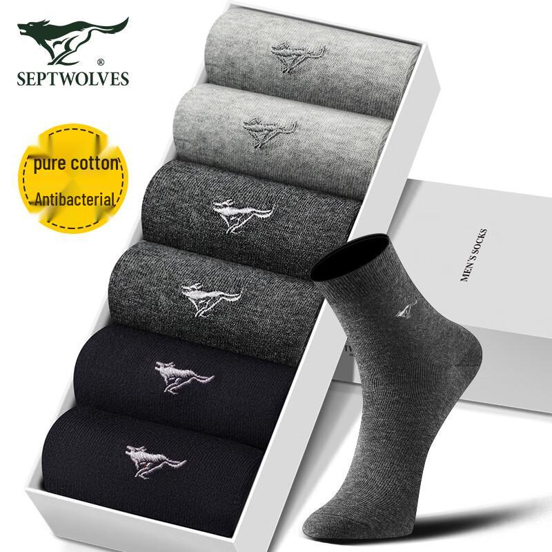 Qipilang Men s 100% Cotton Antibacterial Mid-Calf Socks, 6-Pack One Size