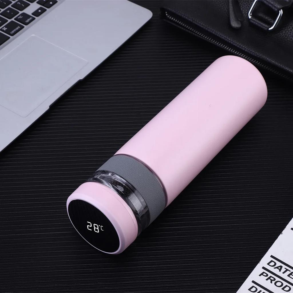 Yeni 450ml Akıllı Sıcaklık Vakumlu Termos Bardak Taşınabilir 304 Paslanmaz Çelik Çay Ayırmalı PP Bardak Sıcak Su Şişesi Cam Çay Bardağı