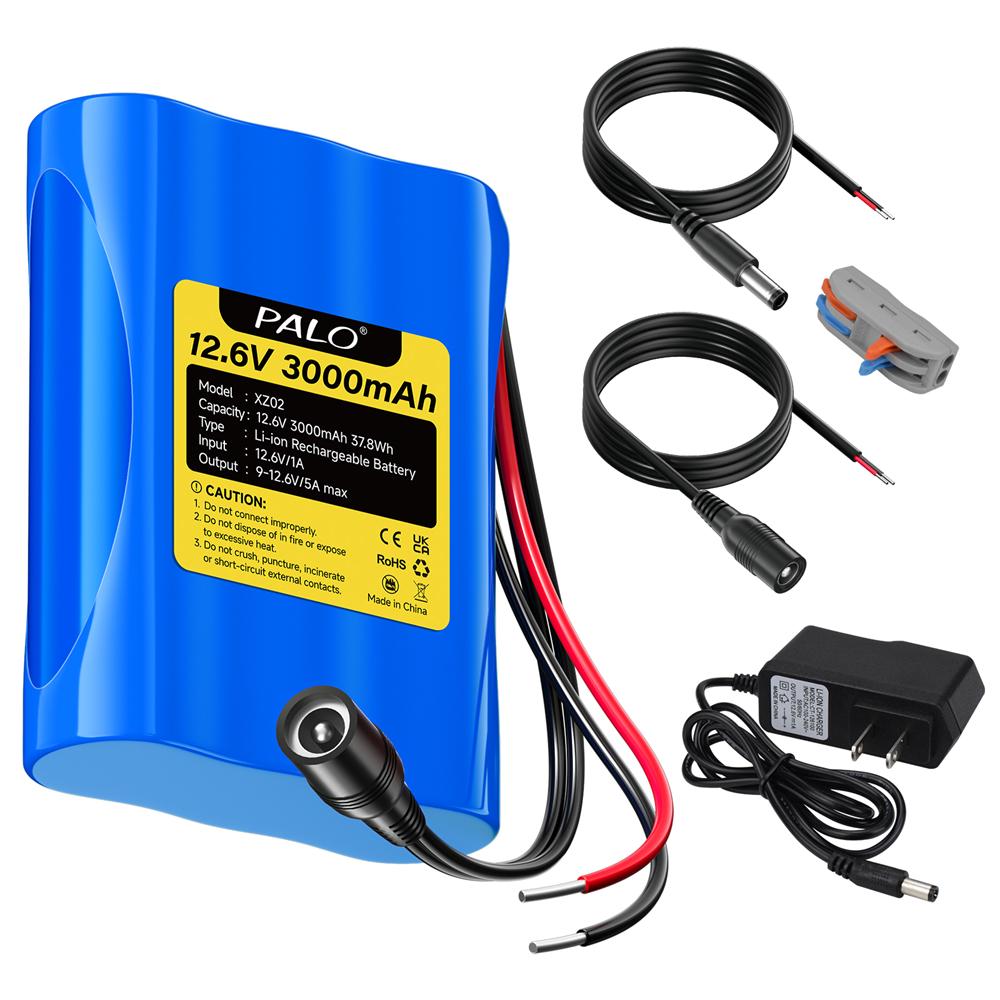 PALO Original 12.6V Battery 12V/12.6V Rechargeable Li-Ion Battery Pack 3Ah 12Vportable Battery for Devices RC Car Boat DIY Robot