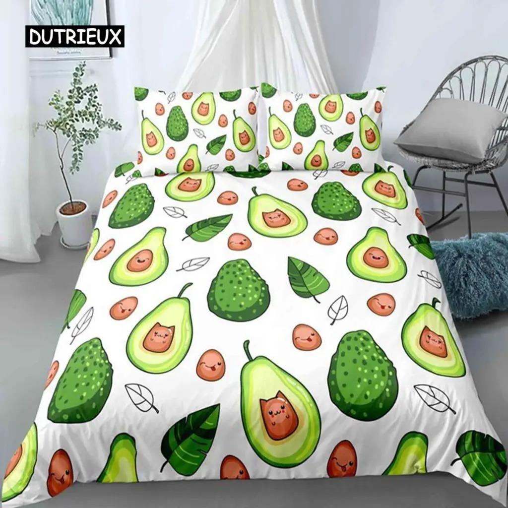

Comforter Avocado Cartoon Funny Avocado Bedding Set For Kids Boys Girls Adults Microfiber Summer Fruit Theme King Comforter (quilt)-EU Single(135*200cm)3pcs