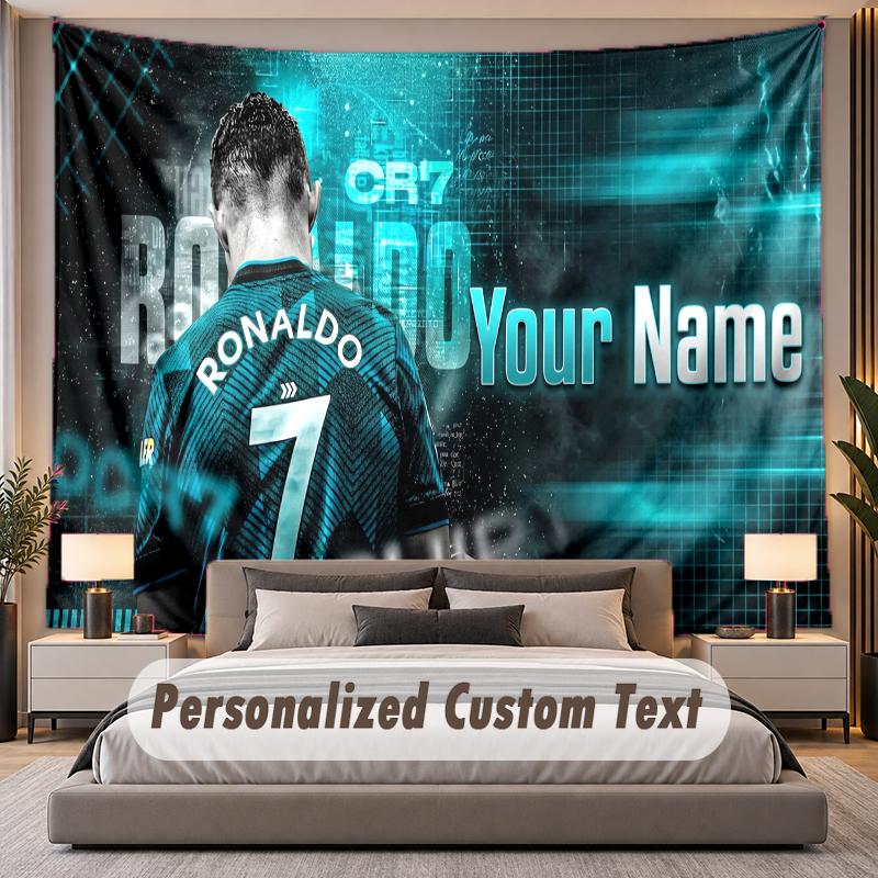 Personalizowana gobelinowa tapeta ścienna z imieniem Cristiano Ronaldo, poliestrowa, do sypialni i pokoju