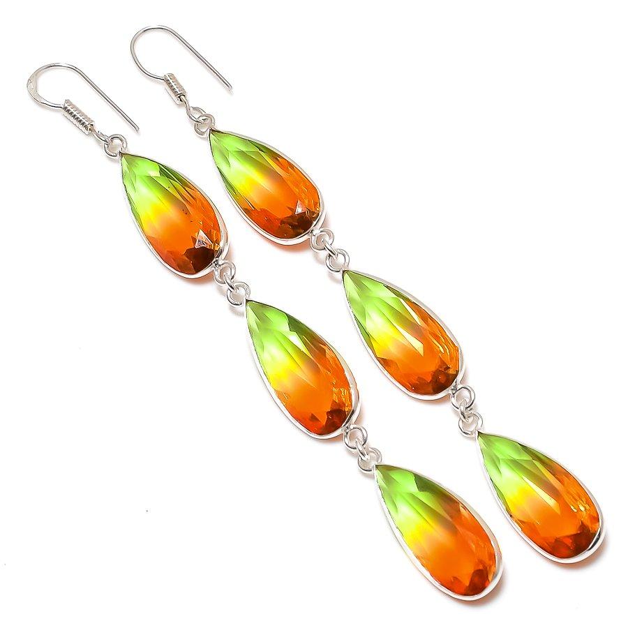 

Ювелирные серьги из стерлингового серебра 925 пробы с натуральным двухцветным турмалином 3,94 дюйма d6i72