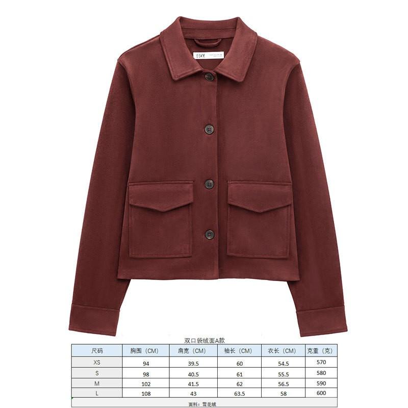Womens Faux Suede Collar Jacket With Front Pockets Classic Single-Breasted Design 2025 Urban Chic Outerwear