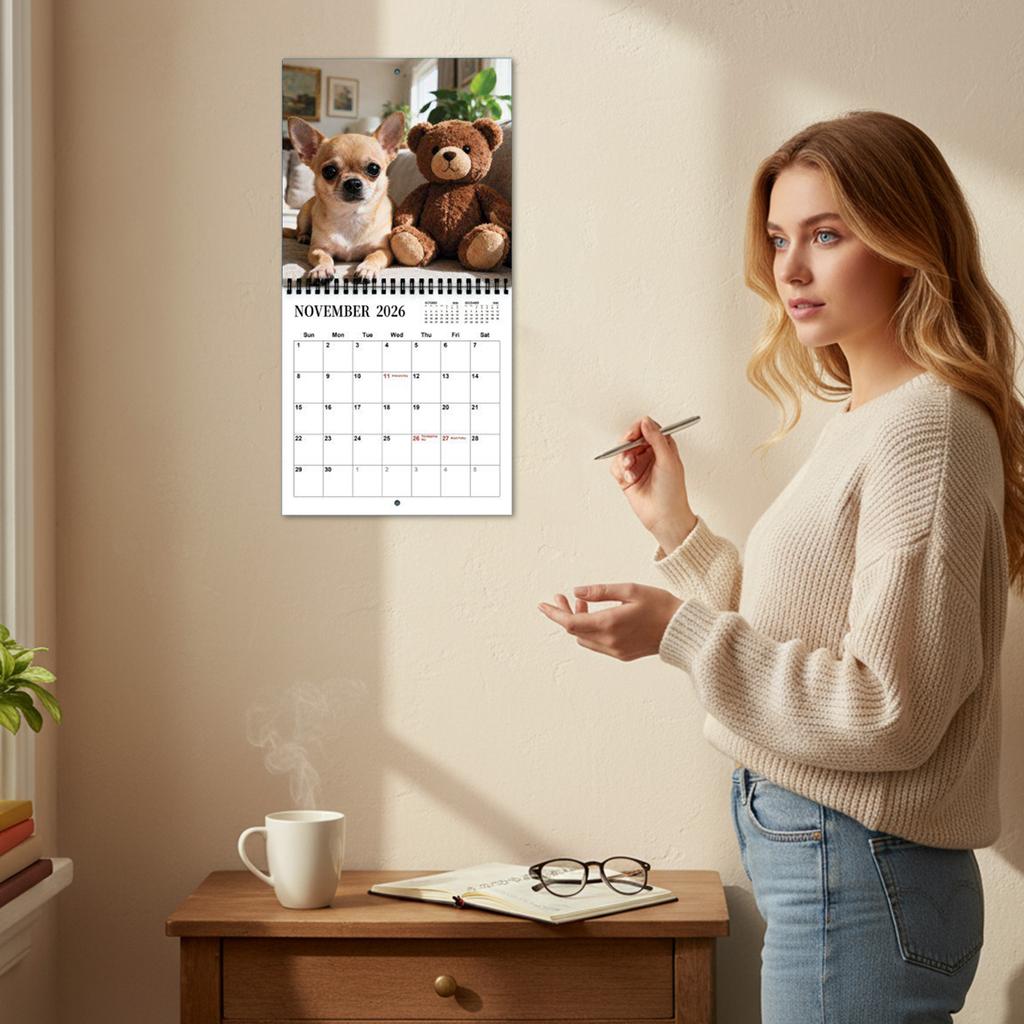 2026 Calendars Wall Dog-Themed January To December Family Planner 2026 Wall Planner for Home Bedroom School Work Apartment
