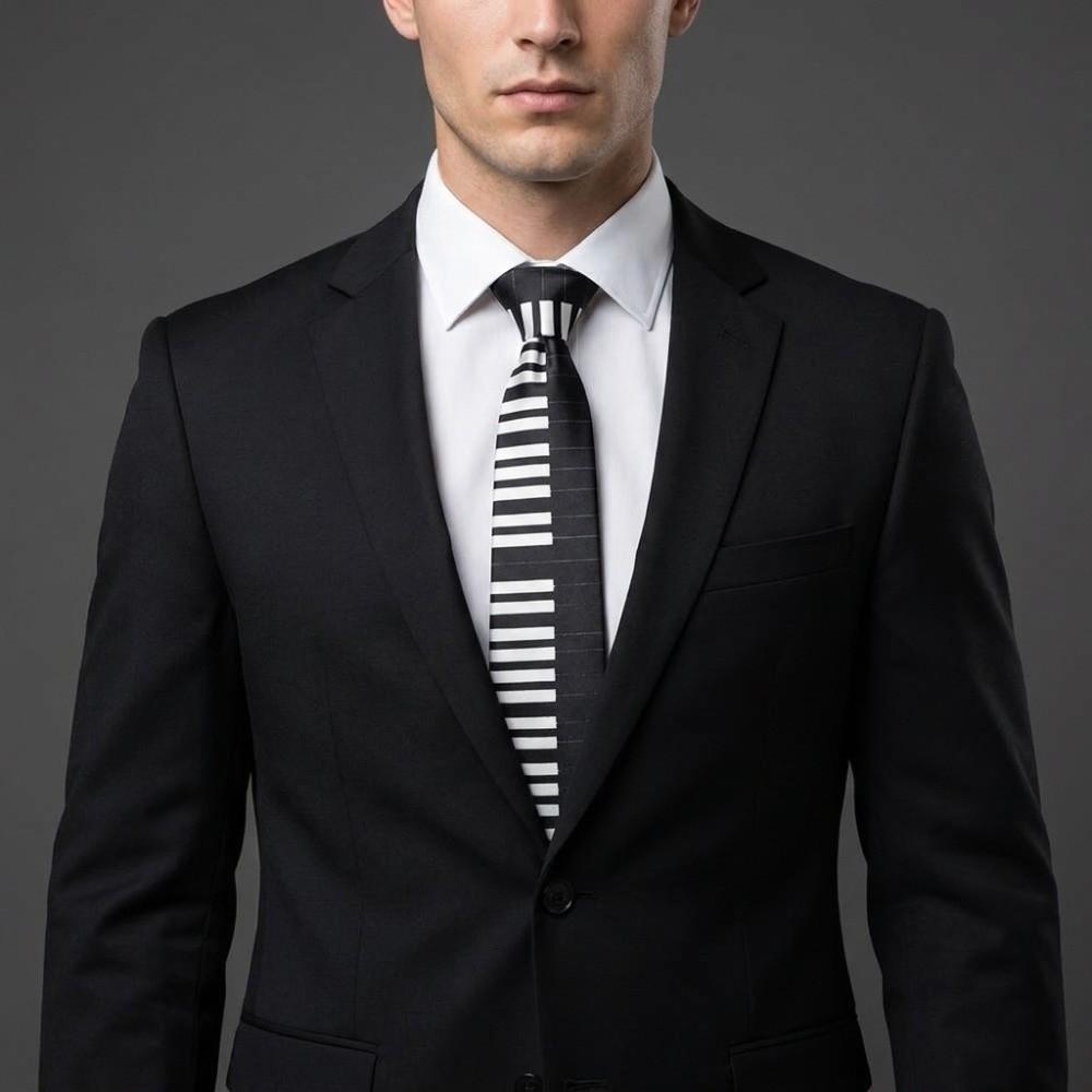 Skinny Men Tie Black Music Tie Classic Piano Necktie Men