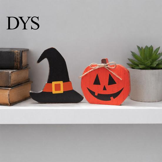 Ghost Party Ornaments Halloween Table Sign, Wooden Pumpkin Bat Block Rustic Handmade Wood Crafts Tiered Tray Ornament for Tabletop Home Office Indoor