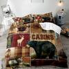 Deer Duvet Cover SetWoodland Animals Elk Moose Bear Wildlife Hunting Country Cabin Bedding SetRustic Farmhouse Comforter Cover