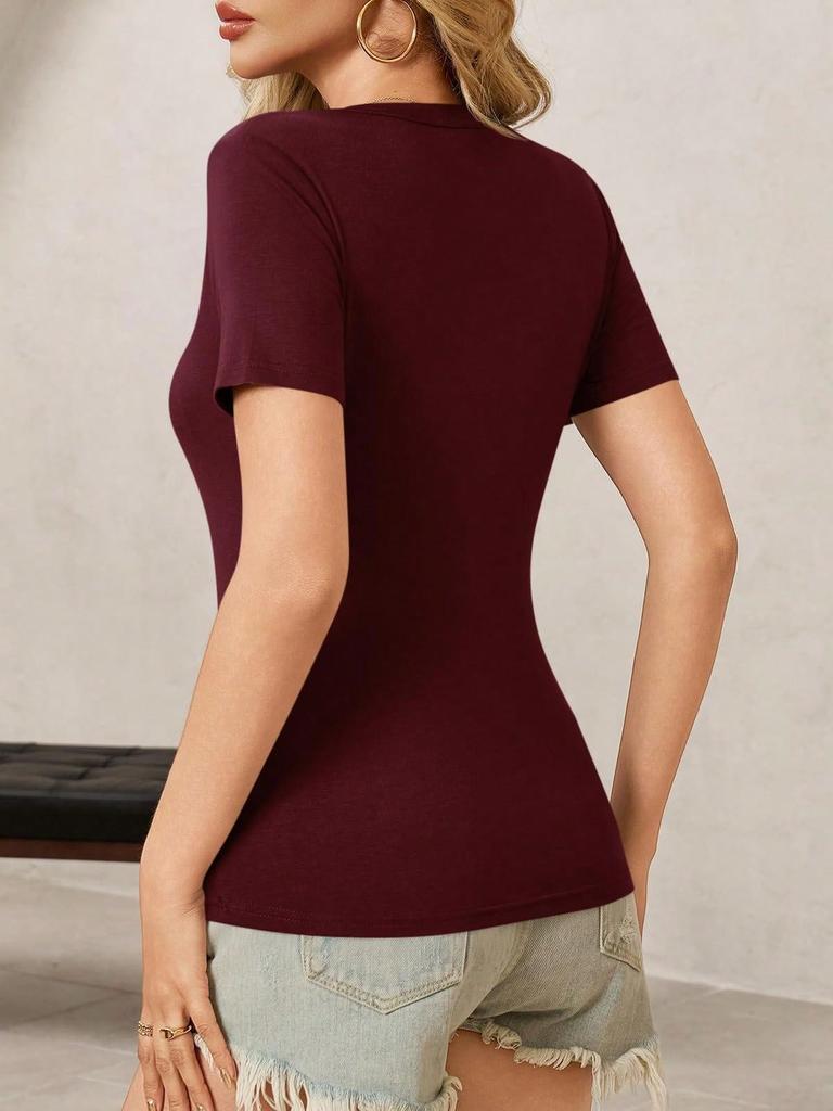 Women's Deep V Neck T-Shirt Short Sleeve Slim Fit Summer Basic Going Out Top