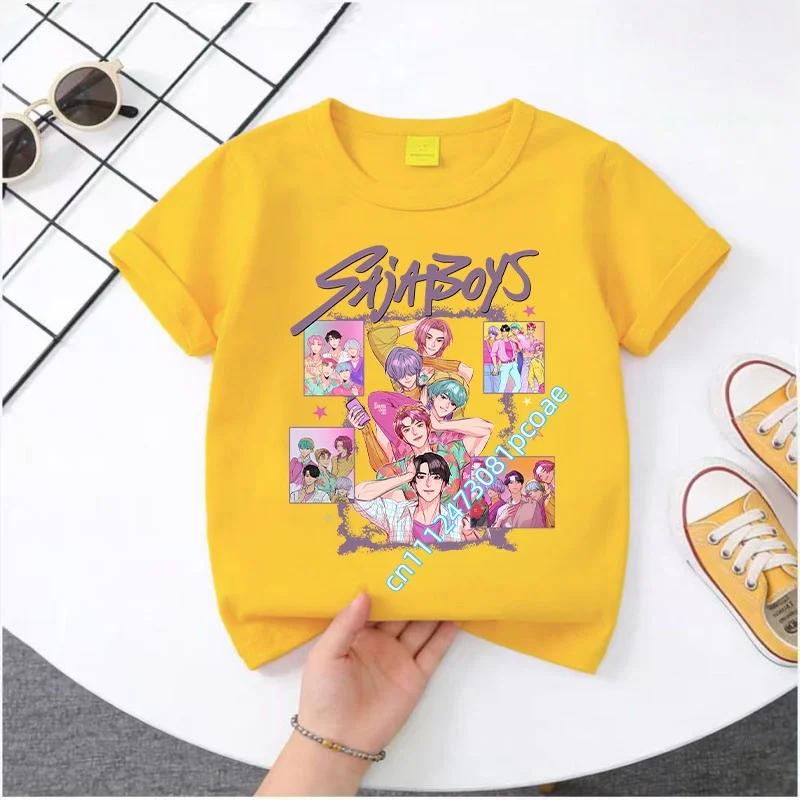 K-pop Demon Hunter Cartoon T-shirt, Summer Polyester T-shirt, Saja Children's Set, Gift, Baby and Children's Clothing for Summer